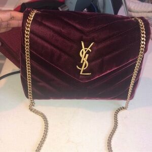 Yves Saint Laurent Deep Burgundy Velvet Shoulder Bag